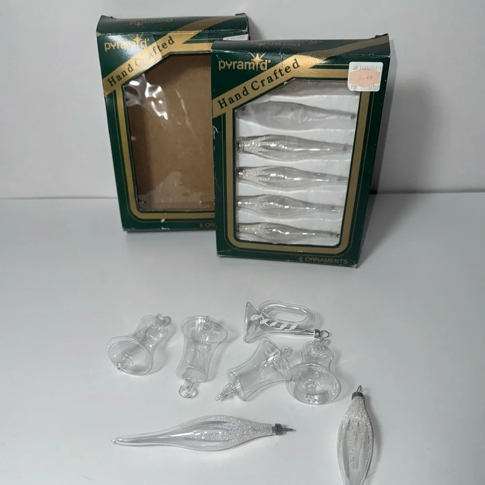 Vintage Pyramid hand crafted glass clear ornaments-